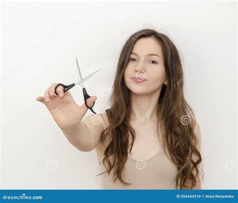A Young Woman With Scissors Stock Photo Image Of Person Cute 266444210