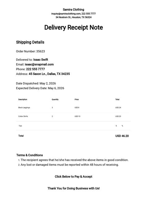 Delivery Receipt Sample Template