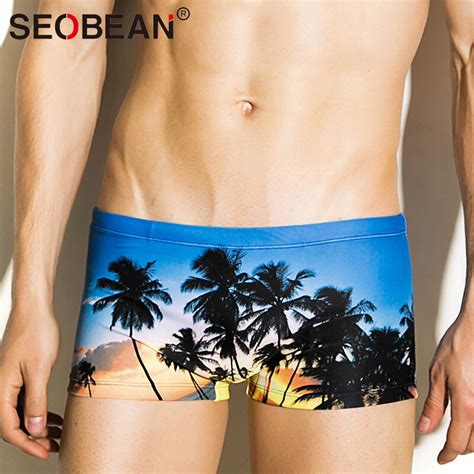 Seobean Brand Sexy Mens Swimwear Swimsuits Low Waist Swim Boxer Trunks