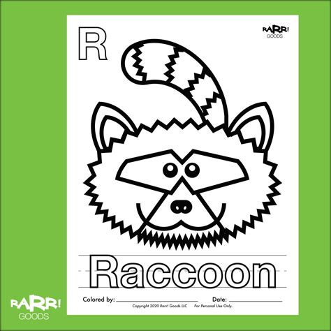 Rarr Goods R For Raccoon Coloring Page Alphabet Etsy