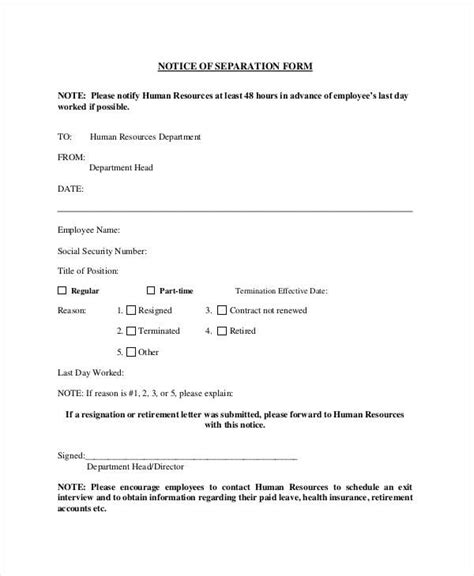 Separation Letter Of Employment Template