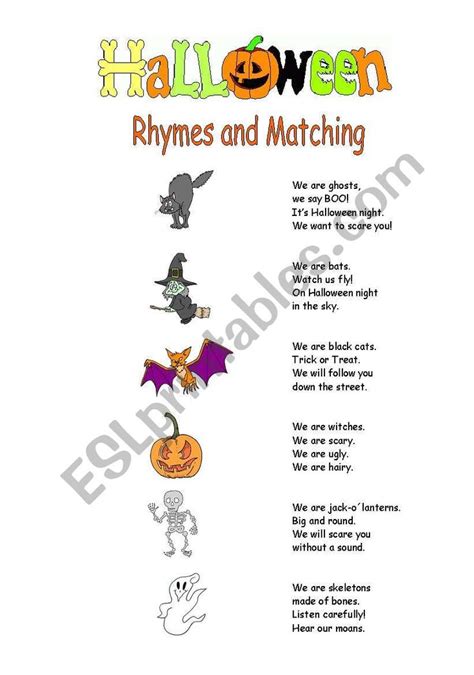 Halloween Rhymes And Matching Esl Worksheet By Noelica Halloween