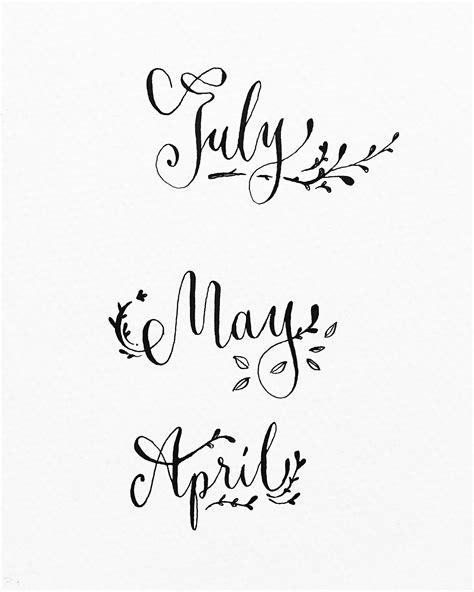 Month July May April Calligraphy Typography Handwriting