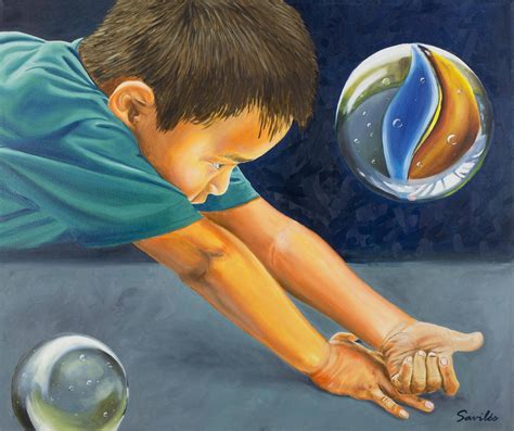Original Signed Oil Portrait Of A Boy Playing Marbles Playing Marbles