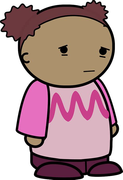 Curly Haired Girl In A Pink Shirt Sad Face To The Side Clipart Free