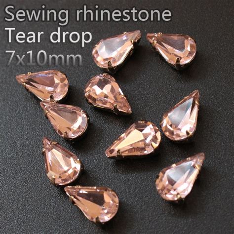 Upscale Sew On Rhinestones 30pcslot Lt Peach Tear Drop Shaped Flatback