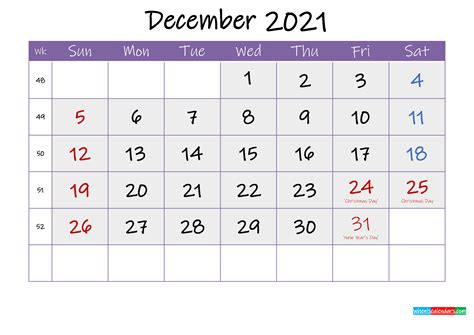Free December 2021 Printable Calendar With Holidays Template Ink21m144