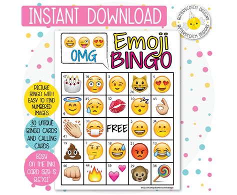 Free Emoji Bingo Printable Free Printable Hub