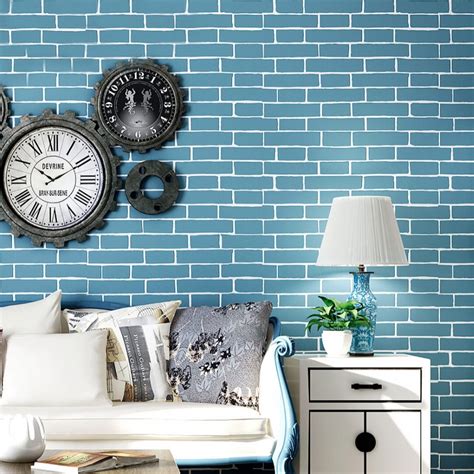 Modern Simple Blue Brick Pattern Non Woven Wallpaper 3d Stone Brick