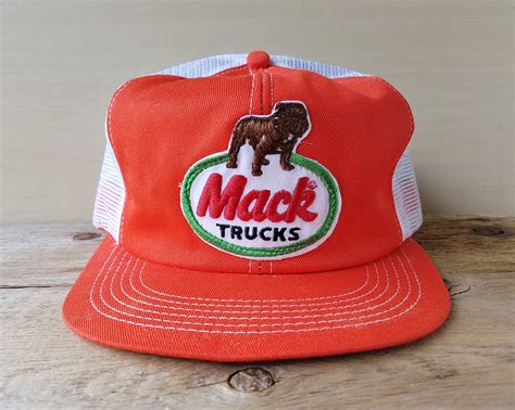 Vintage 80s Mack Trucks Orange Stitched White Mesh Trucker Hat K Brand