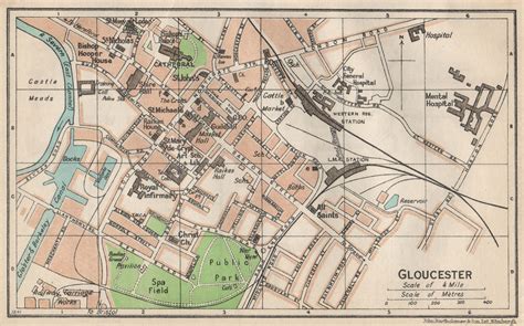 Gloucester Vintage Town City Map Plan Gloucestershire 1950 Old Vintage