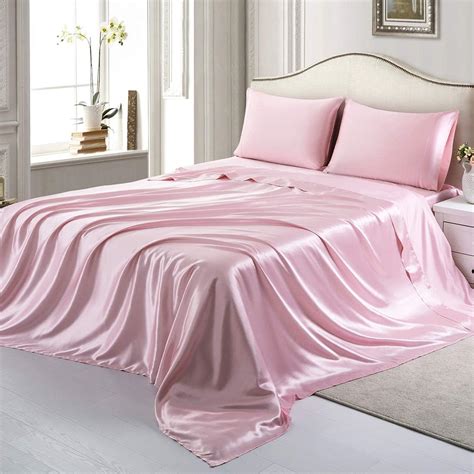 Amazon Com Rudonmg Piece Pink Satin Sheets Queen Size Satin Bed Sheets Set Silky Satin Sheet