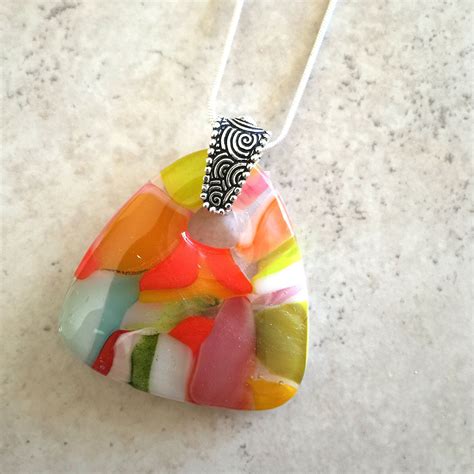 Large Fused Glass Pendant Colorful Fused Necklace Perfect Etsy Fused Glass Pendant Fused