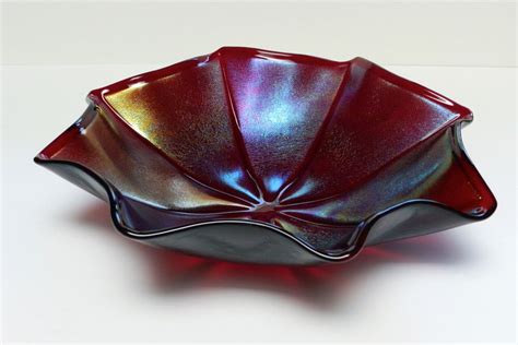 Large Bowl Centerpiece Iridescent Fused Glass Bowl Etsy Fused Glass Bowl Fused Glass Glass