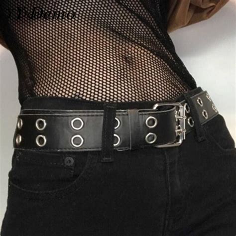 Punk Streetwear Wide PU Leather Women Belt Harajuku Double Holes