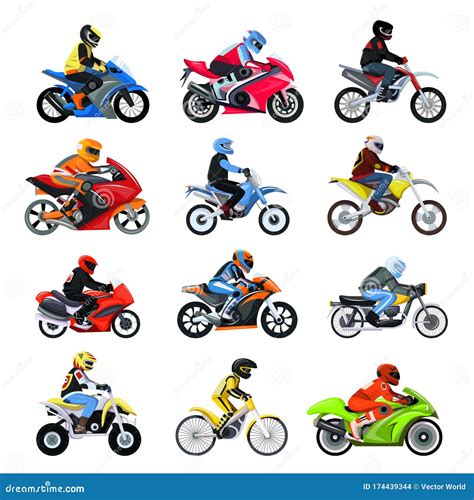 Motorcycle Set Vector Illustration Isolated On White Different Type
