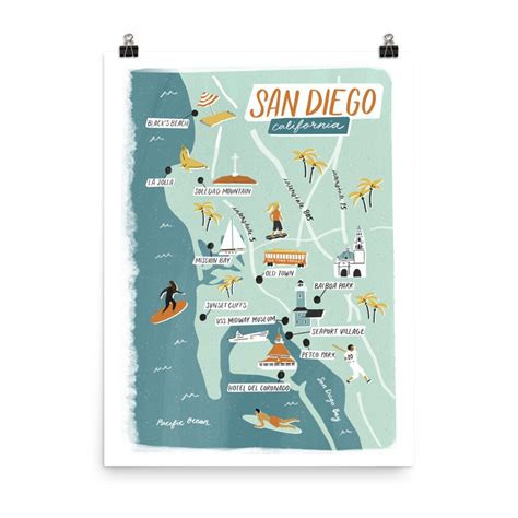 San Diego Illustrated Map Etsy