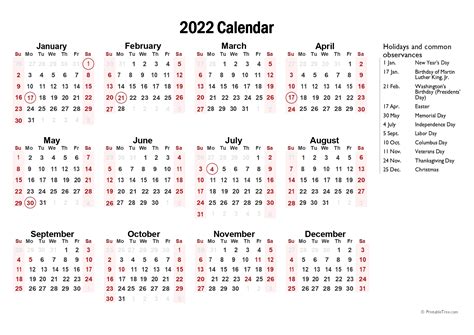 Monthly 2022 Printable Calendar One Page Printable Calendar 2022 One