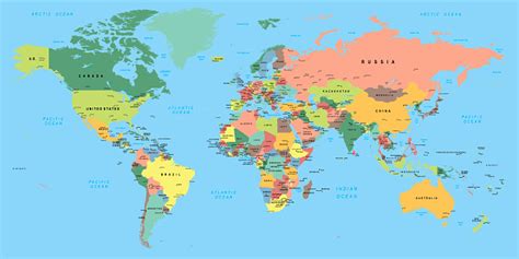 Ilustración De Mapa Mundial Multicolor Con Capitales Y Países Y Más Vectores Libres De Derechos
