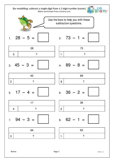 Bar Modelling Subtract A Single Digit From 2 Digits Easier