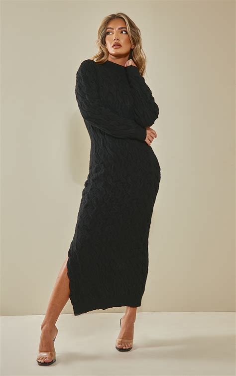 Black Knitted Maxi Dress Knitwear Prettylittlething Ca