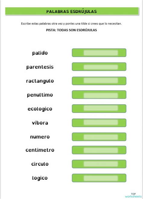 Tilde En Palabras Esdr Julas Ficha Para Imprimir Topworksheets