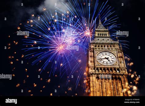 Explosive Fireworks Around Big Ben New Years Eve Celebration