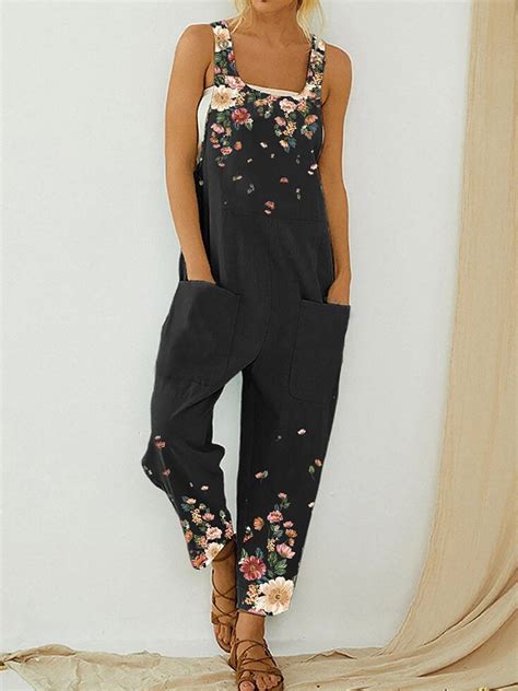Casual Floral Print Spaghetti Strap Jumpsuits And Rompers Anniecloth In