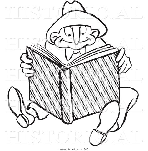 Historical Vector Illustration Of A Happy Cartoon Man Reading A Book