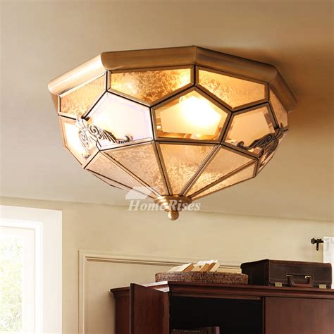 Install the correct size light bulb in the fixture's. Flush Mount Ceiling Light Brass Glass 3/4 Light Bedroom ...