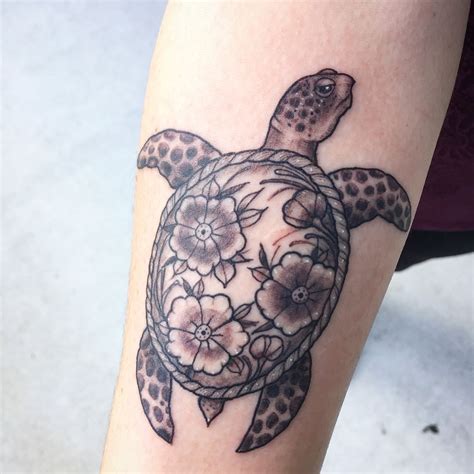 Sea Turtle And Flowers For Ragan Thanks Dude Tattoo Tattoos