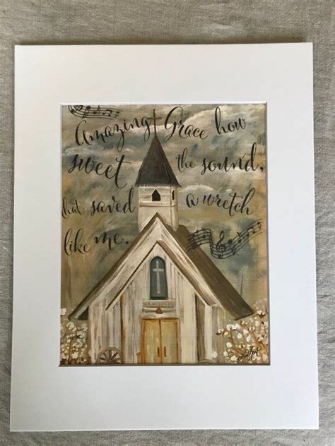 Church Art Print With Words Amazing Grace Cotton Field Church