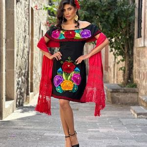 Typical Mexican Dress Size S XL Floral Embroidered Dress Traditional Mexican Dress Artisanal