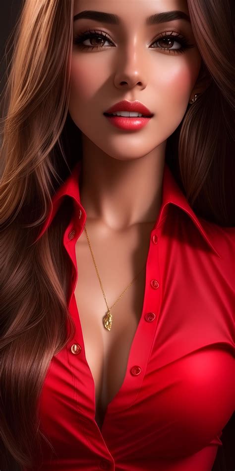 Portrait Of A Gorgeous Girl In Red Shirt Beautiful Asian Women