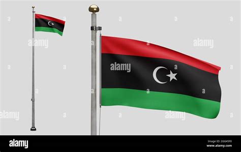 3d Libyan Flag Waving On Wind Close Up Of Libya Banner Blowing Soft And Smooth Silk Cloth
