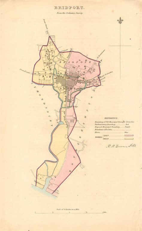 Bridport Boroughtown Plan Boundary Review Dorset Dawson 1837 Old Map