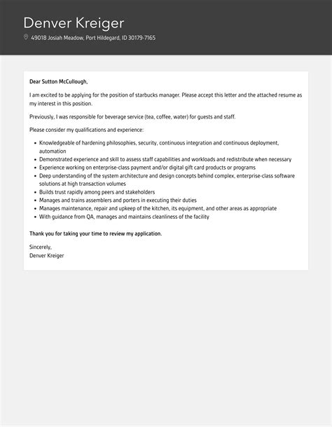 Starbucks Manager Cover Letter | Velvet Jobs