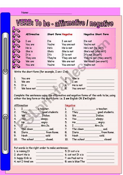 Verb To Be Affirmative And Negative Interactive Worksheet My XXX Hot Girl