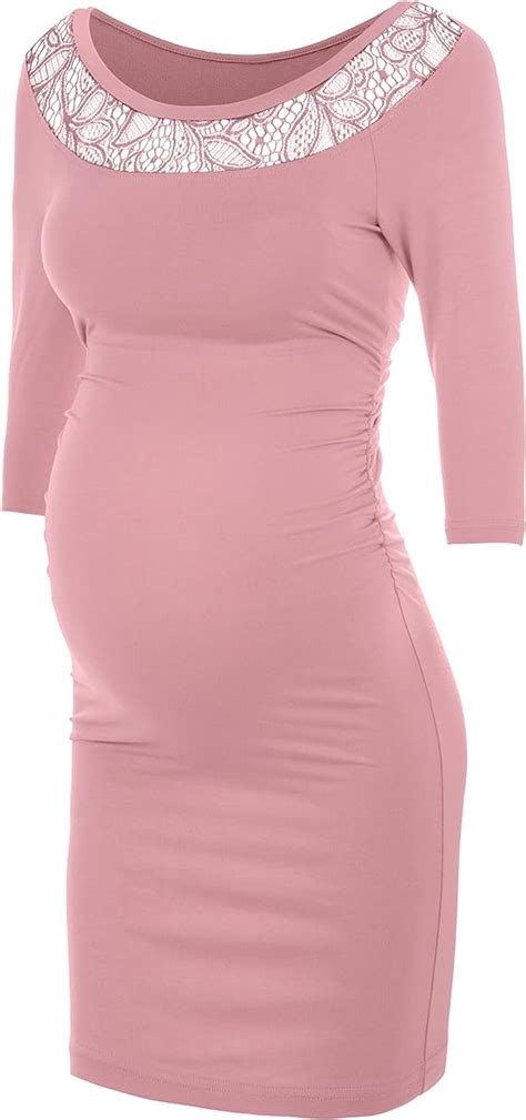 Buy Lace Fitted Maternity Dress For Baby Shower Formal Party Pink S At