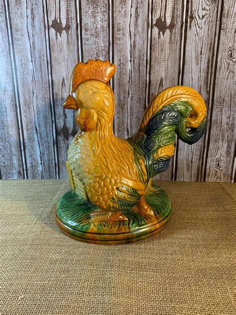 Vintage Style Ceramic Rooster Planter Rooster Themed Decor Etsy