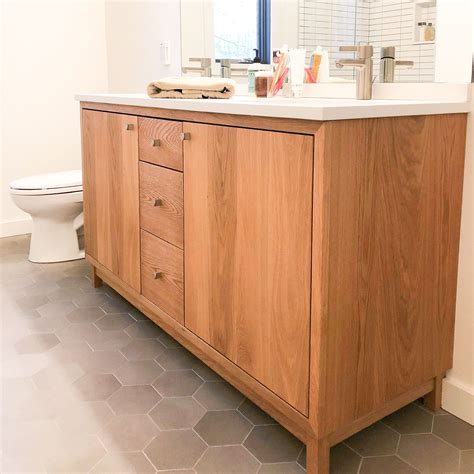 Bathroom vanity inspiration from park & oak interior design. 60" Modern White Oak Wood Vanity / Double Sink in 2020 (With images) | Double sink vanity ...