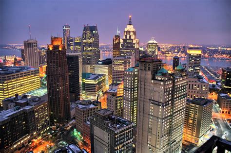 Download Detroit Financial District Night Aerial Wallpaper