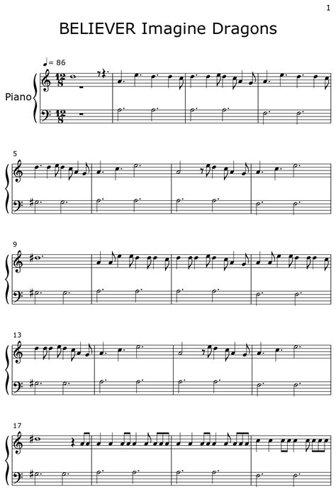 Believer Imagine Dragons Sheet Music For Piano