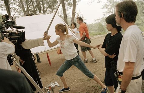 Uma Thurman Rehearsing A Fight Sequence On The Set Of Kill Bill 2003
