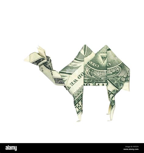Money Origami Camel Folded With Real One Dollar Bill Isolated On White