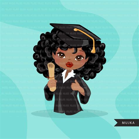 Graduation Clipart Senior Black Graduate Girls With Cape And Scroll School Student Class Of