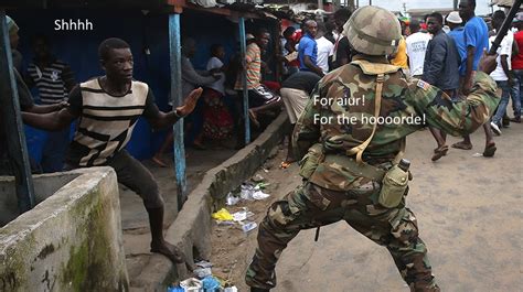 Ebola 2 is created in the spirit of the great classics of survival horrors. PsBattle: A Liberian Army soldier, part of the Ebola Task Force, beats a local resident while ...