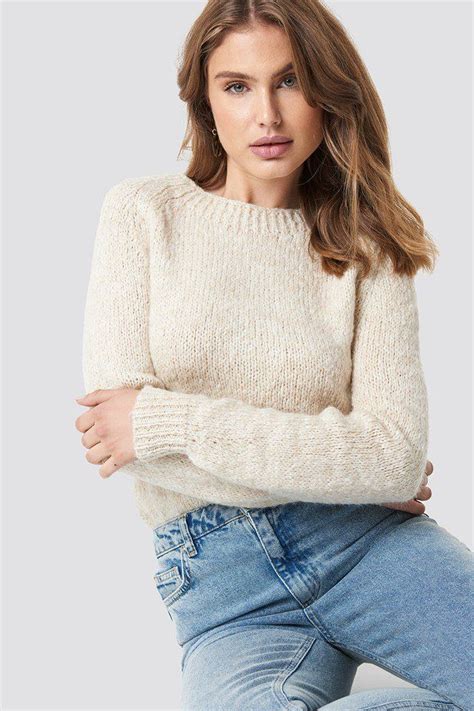 Boucle Knitted Sweater Beige Boucle Knit Sweater Boucle Sweater