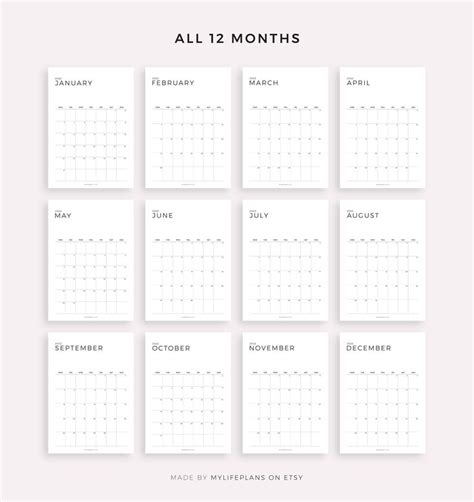 2022 Monthly Calendar Printable And Fillable Year Calendar Etsy Canada