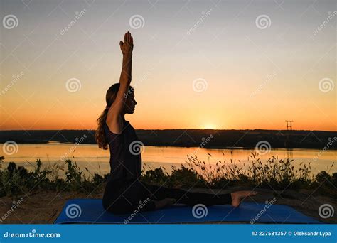 Woman Stretching Outdoor At Sunrise Warm Light Stock Image Image Of